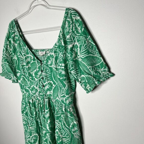 Fat Face Womens Dress Size 8 Long Linen Blend Green Tropical Sundress V Neck - Picture 13 of 16